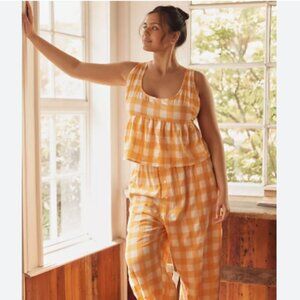 By Anthropologie Cottage Core Apron Swing Cropped Checkered Loose Top Size XL